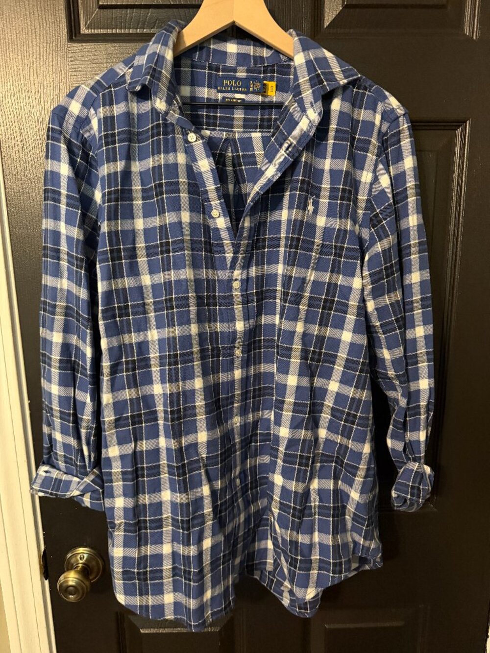 Like New Mens Polo Ralph Lauren Light Flannel Relaxed Long Sleeve Blue White XL